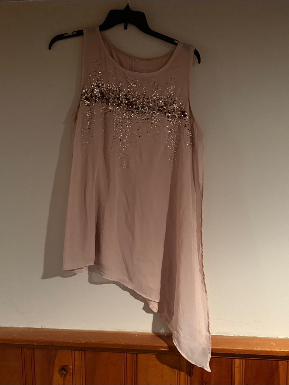 Lane Bryant Blush Pink Sequined Asymmetrical Chiffon Tank